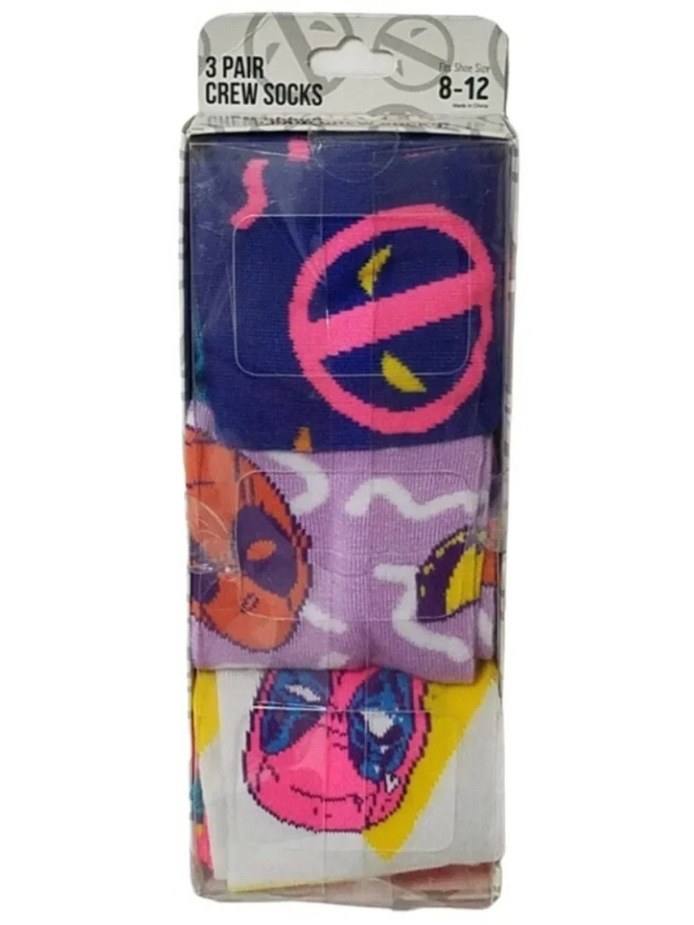 Marvel Deadpool Men's Crew Socks 3 Pair Pack Novelty Graphic Shoe Size 8-12 NIB